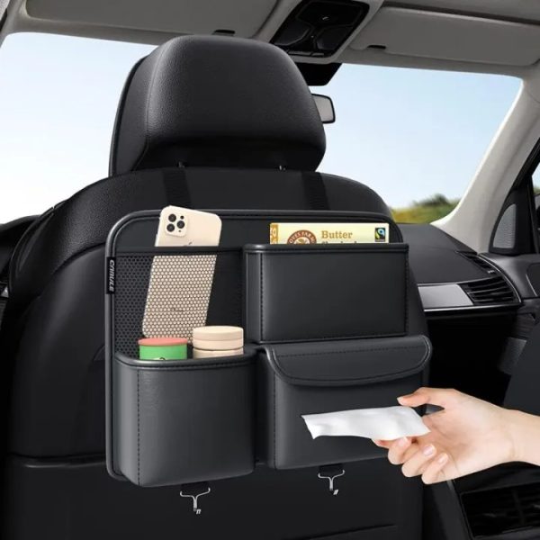 Multifunction Car Seat Organizer With Premium Pu Storage Bag And Back Protector